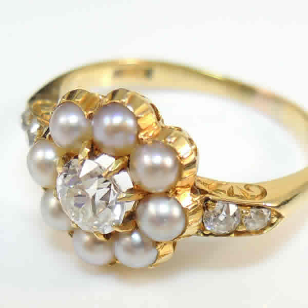 1950s diamond cluster and pearl set